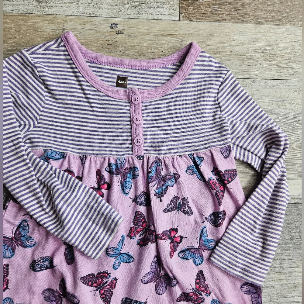 Tea Collection 12-18 Months Long Sleeve Romper Purple Butterfly Print